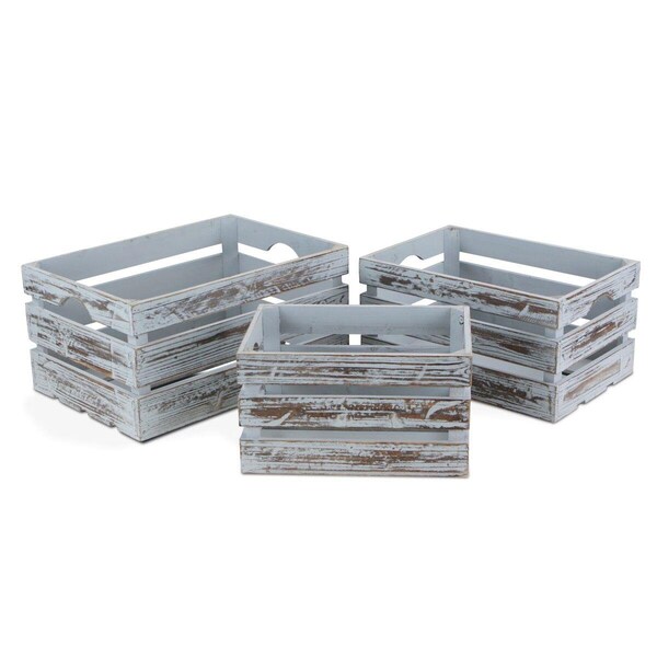 H2H Gray Wash Wooden Crate - Set of 3 - H22847608