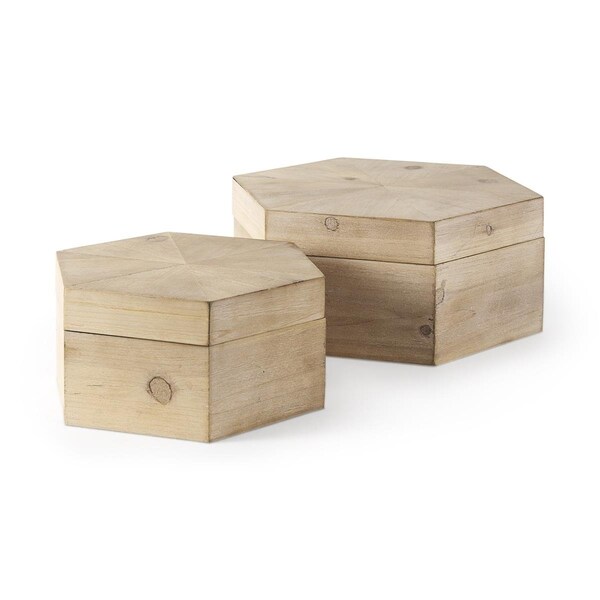 Homeroots 6 x 12 x 14 in. Hexagonal Wooden Boxes, Brown - 392585