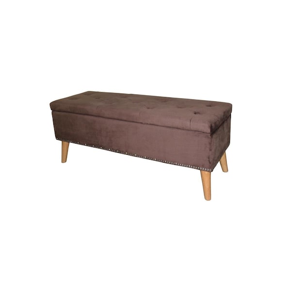 Gfancy Fixtures Cozy Brown Suede Storage Bench - GF2479221