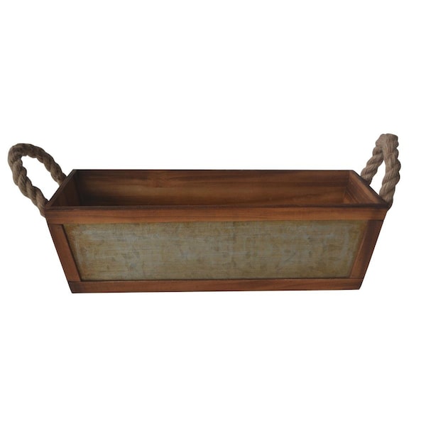 H2H Galvanized Front Tapered Wooden Storage Container with Side Rope Handle - H22546557