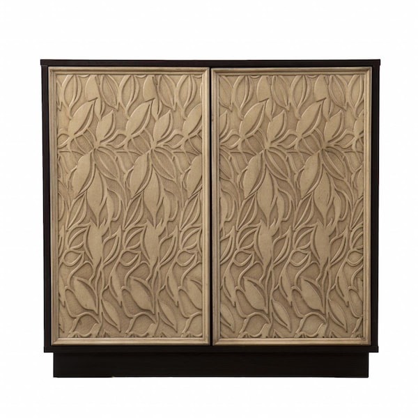 Homeroots Brown & Cream Sculptural Leaf Accent Storage Cabinet - 401696