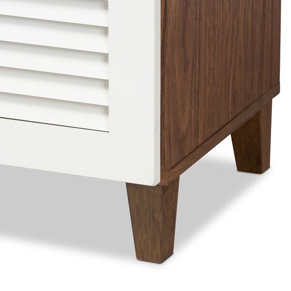 Baxton Studio Coolidge White and Walnut Wood 5-Shelf Shoe Cabinet with Drawer - 163-10394