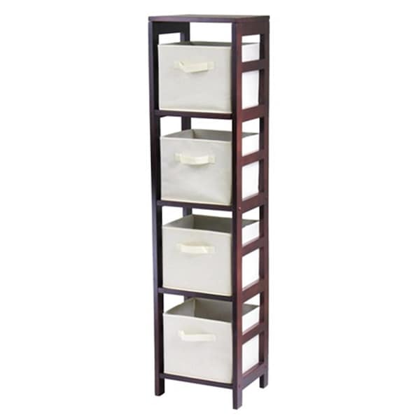 Doba-Bnt Capri 4 Section N Storage Shelf with 4 Foldable Fabric Baskets - Walnut and Beige - SA143698