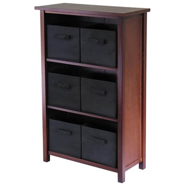 Doba-Bnt Verona 3 Section M Storage Shelf with 6 Foldable Fabric Baskets - Walnut and Black - SA143705