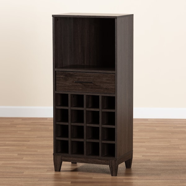 Baxton Studio Trenton Modern and Contemporary Dark Brown Finished Wood 1-Drawer Wine Storage Cabinet - 178-11228-ZORO