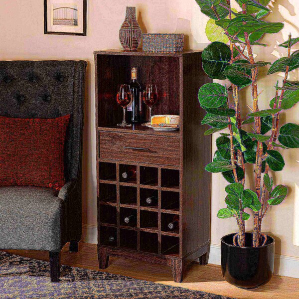 Baxton Studio Trenton Modern and Contemporary Dark Brown Finished Wood 1-Drawer Wine Storage Cabinet - 178-11228-ZORO