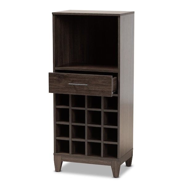 Baxton Studio Trenton Modern and Contemporary Dark Brown Finished Wood 1-Drawer Wine Storage Cabinet - 178-11228-ZORO
