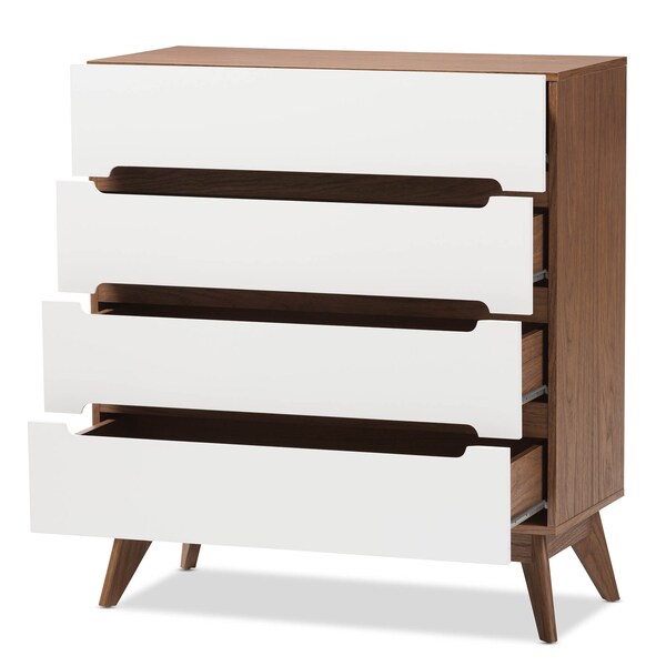 Baxton Studio Calypso Mid-Century White and Walnut Wood 4-Drawer Storage Chest - 137-7500