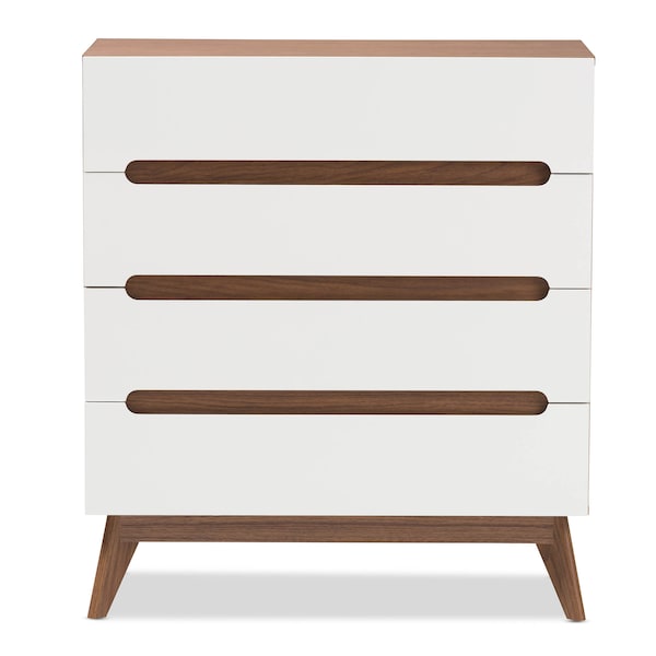 Baxton Studio Calypso Mid-Century White and Walnut Wood 4-Drawer Storage Chest - 137-7500