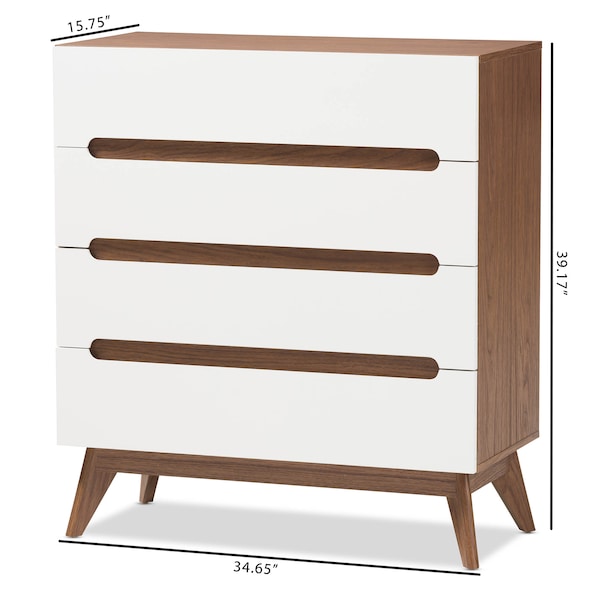 Baxton Studio Calypso Mid-Century White and Walnut Wood 4-Drawer Storage Chest - 137-7500