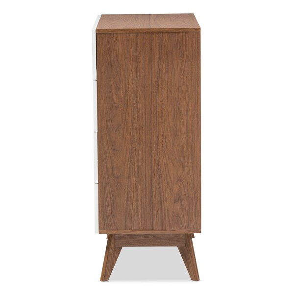 Baxton Studio Calypso Mid-Century White and Walnut Wood 4-Drawer Storage Chest - 137-7500
