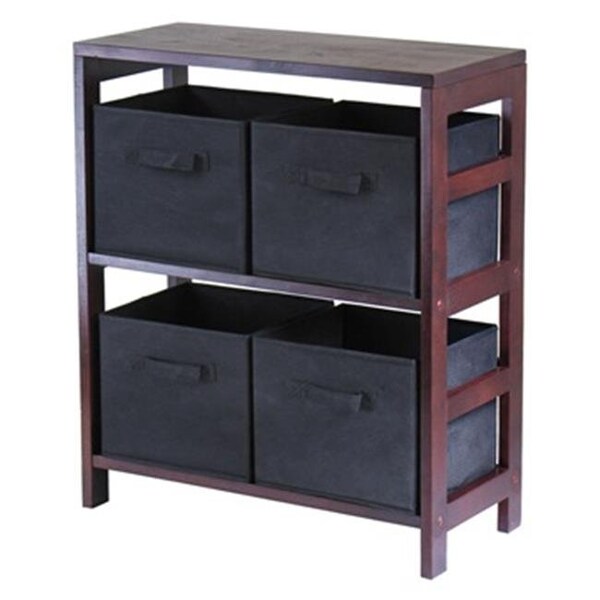 Perfectpillows Capri 2 Section M Storage Shelf with 4 Foldable Black Fabric Baskets - Walnut and Black - PE143695