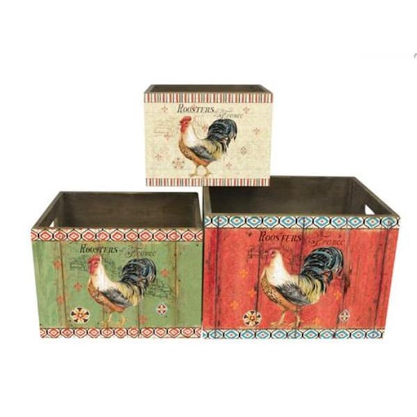 Jeco Rooster-Themed Wooden Storage Box - Set of 3 - HD-HA046
