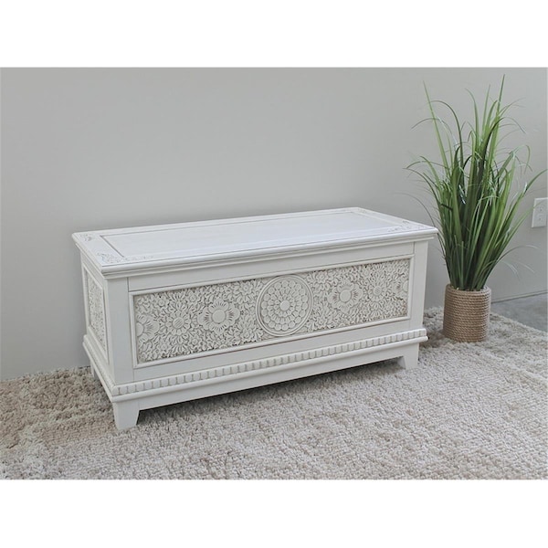 Manmade Windsor Carved Wood Trunk, Antique White - MA2998590