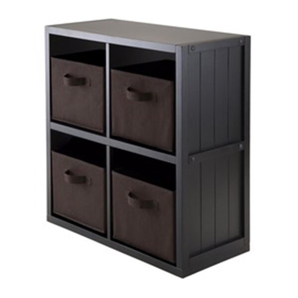 Convenience Concepts 5-PC Wainscoting Panel Shelf 2 x 2 with 4 Chocolate Fabric Baskets - HI497287