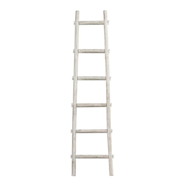 Benjara 2 x 72 x 18 in. Transitional Style Wooden Decor Ladder with 6 Steps, White - BM210394