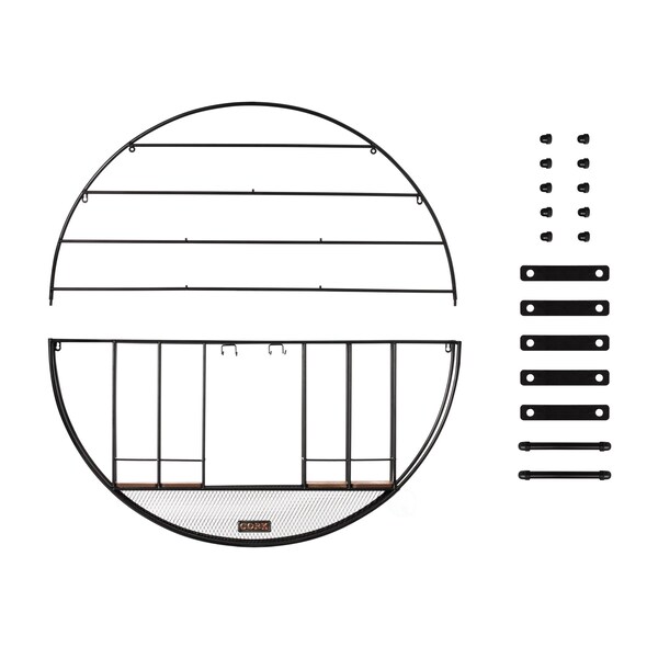 Vintiquewise Vintage Decorative Modern Black Metal Round Wall Mounted Wine Display Rack w/Cork and Glass Holder - QI004276.KD