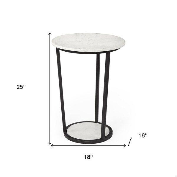 Homeroots 18 in. Round Marble Top Accent Table with Metal Frame, White & Black - 380684