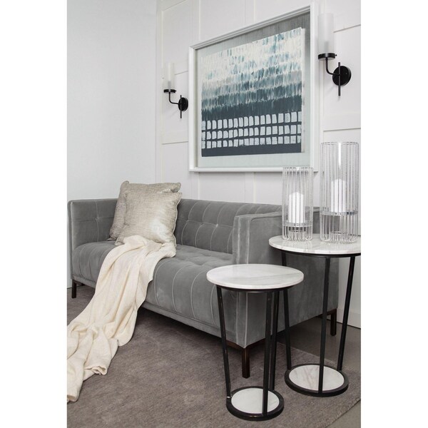 Homeroots 18 in. Round Marble Top Accent Table with Metal Frame, White & Black - 380684
