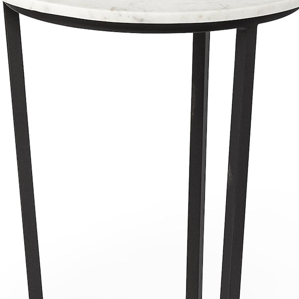 Homeroots 18 in. Round Marble Top Accent Table with Metal Frame, White & Black - 380684