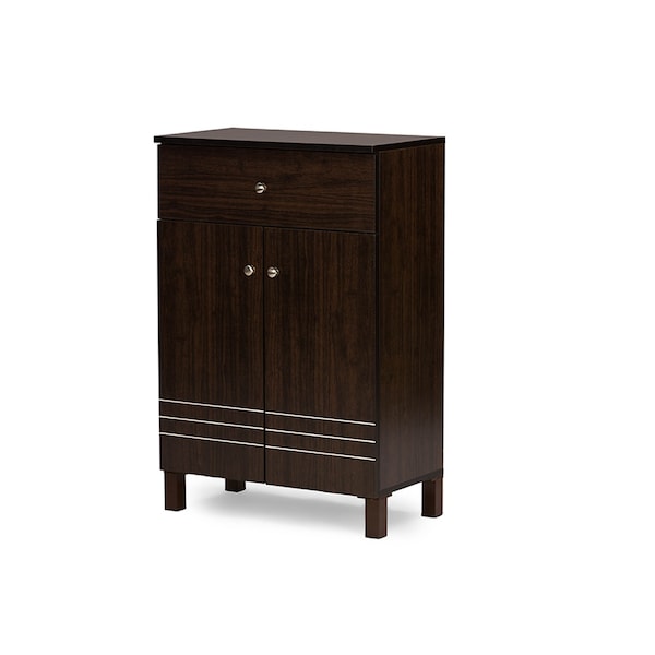 Baxton Studio Felda Dark Brown Modern Shoe Cabinet with 2 Doors and Drawer - 118-6497