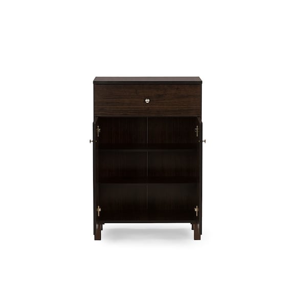 Baxton Studio Felda Dark Brown Modern Shoe Cabinet with 2 Doors and Drawer - 118-6497