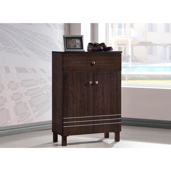 Baxton Studio Felda Dark Brown Modern Shoe Cabinet with 2 Doors and Drawer - 118-6497