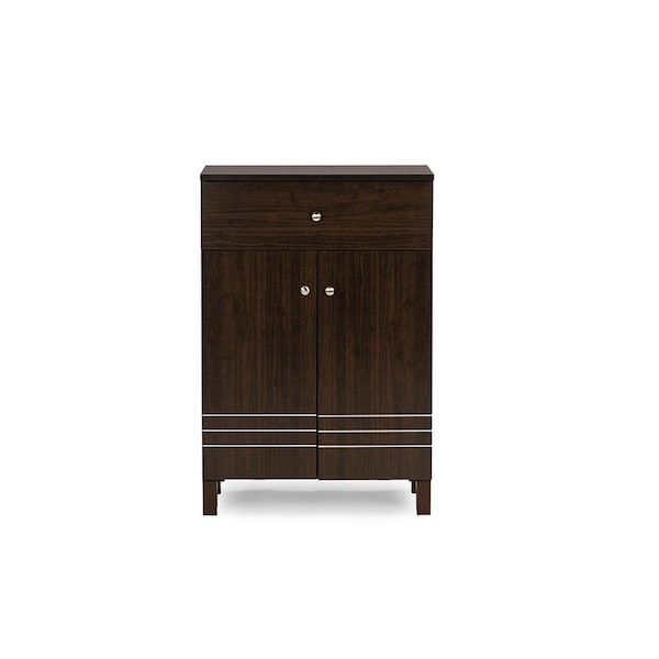 Baxton Studio Felda Dark Brown Modern Shoe Cabinet with 2 Doors and Drawer - 118-6497