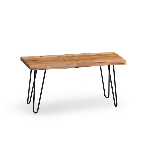 Alaterre Furniture Hairpin Natural Live Edge Wood with Metal 36" Bench, Natural - AWDD0320