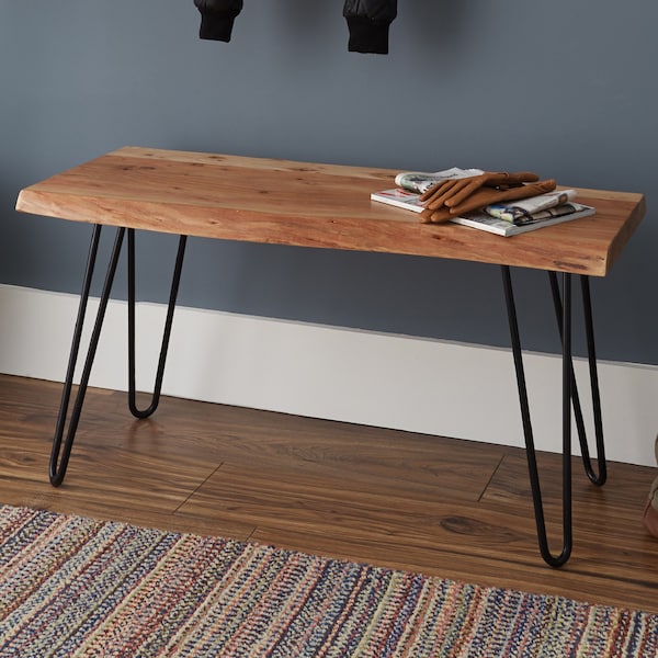 Alaterre Furniture Hairpin Natural Live Edge Wood with Metal 36" Bench, Natural - AWDD0320