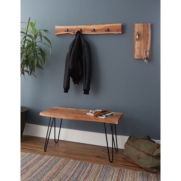 Alaterre Furniture Hairpin Natural Live Edge Wood with Metal 36" Bench, Natural - AWDD0320