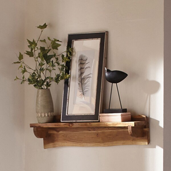 Alaterre Furniture Alpine Natural Live Edge Wood 36" Mantel Shelf - AWAA4320