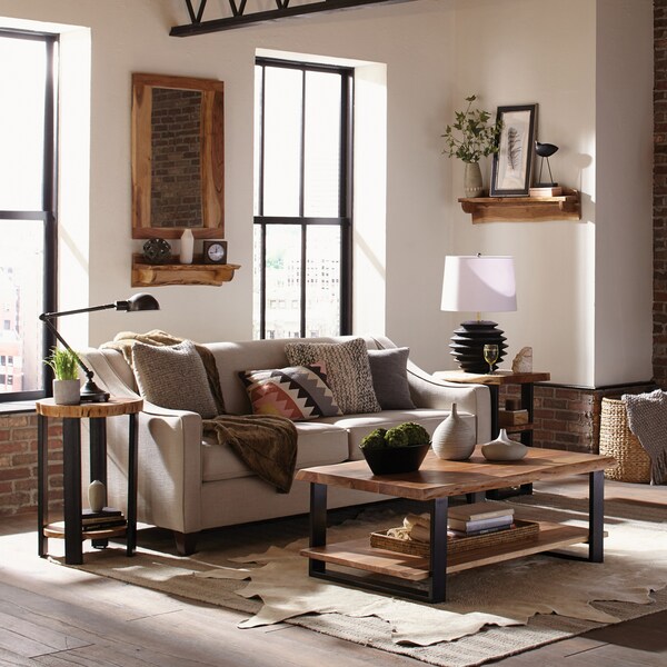 Alaterre Furniture Alpine Natural Live Edge Wood 36" Mantel Shelf - AWAA4320