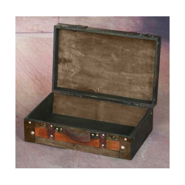 Vintiquewise Wooden Vintage Luggage Trunks - Antique Carry on Suitcase Storage Box with Hinged Lids, Small - QI003013.S