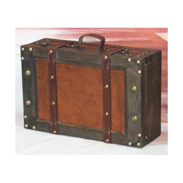 Vintiquewise Wooden Vintage Luggage Trunks - Antique Carry on Suitcase Storage Box with Hinged Lids, Small - QI003013.S