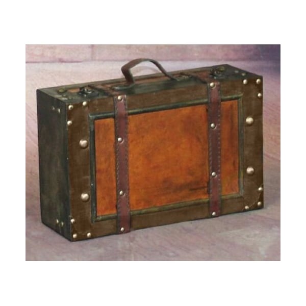 Vintiquewise Wooden Vintage Luggage Trunks - Antique Carry on Suitcase Storage Box with Hinged Lids, Small - QI003013.S
