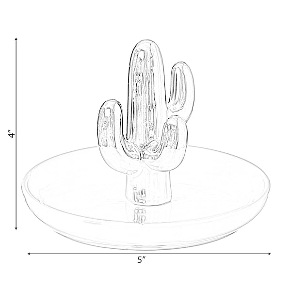 Uniquewise Modern Ceramic Trinket Dish Accent Plate Jewelry Holder White Plate and Gold Cactus Tree - QI004368.TR