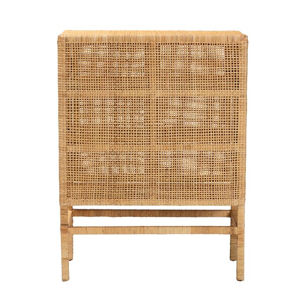 Baxton Studio Vivan Modern Bohemian Natural Brown Rattan and Mahogany Wood 3-Shelf Storage Cabinet - 228-13134-ZORO