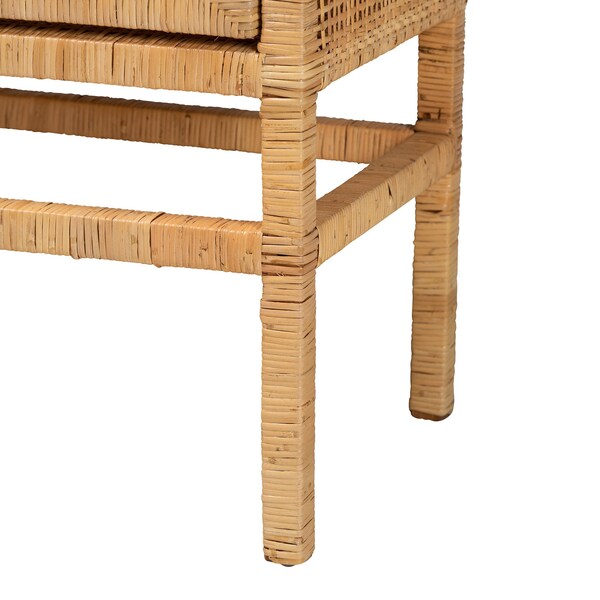 Baxton Studio Vivan Modern Bohemian Natural Brown Rattan and Mahogany Wood 3-Shelf Storage Cabinet - 228-13134-ZORO
