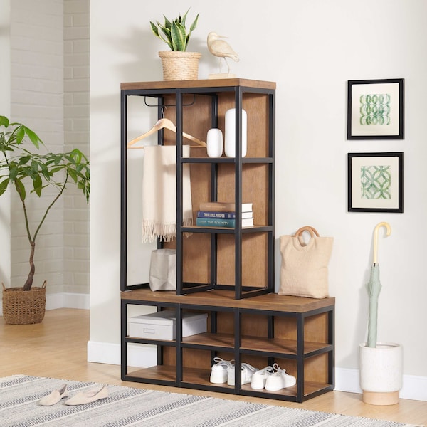 Alaterre Furniture Lloyd 60"H Hall Tree with Bench - ANLO3033