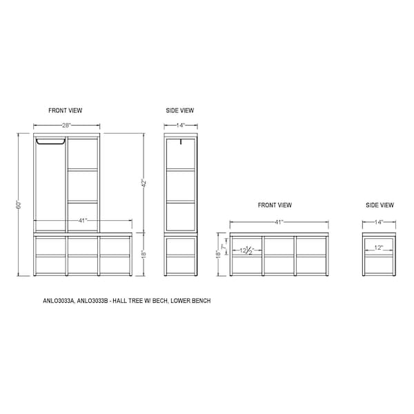 Alaterre Furniture Lloyd 60"H Hall Tree with Bench - ANLO3033
