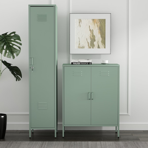 Manhattan Comfort 2-Piece Naomi Accent Cabinet and Storage Cabinet in Green - 2-AF067-GR