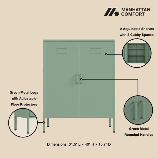 Manhattan Comfort 2-Piece Naomi Accent Cabinet and Storage Cabinet in Green - 2-AF067-GR