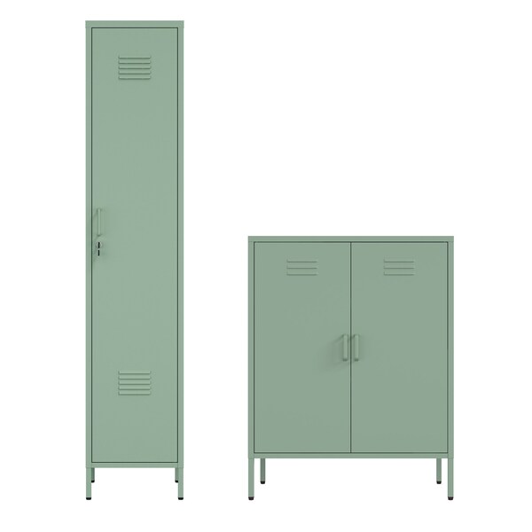 Manhattan Comfort 2-Piece Naomi Accent Cabinet and Storage Cabinet in Green - 2-AF067-GR