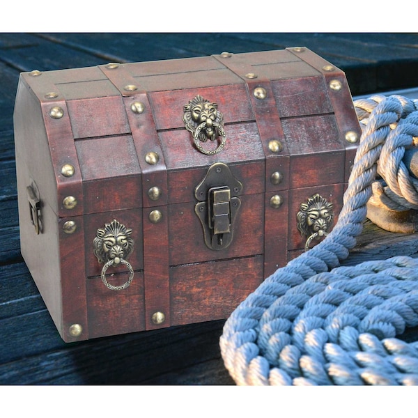 Vintiquewise Handmade Pirate Treasure Chest with Lockable Latch - Storage Trunk and Treasure Box with Hinged Lid - QI003316