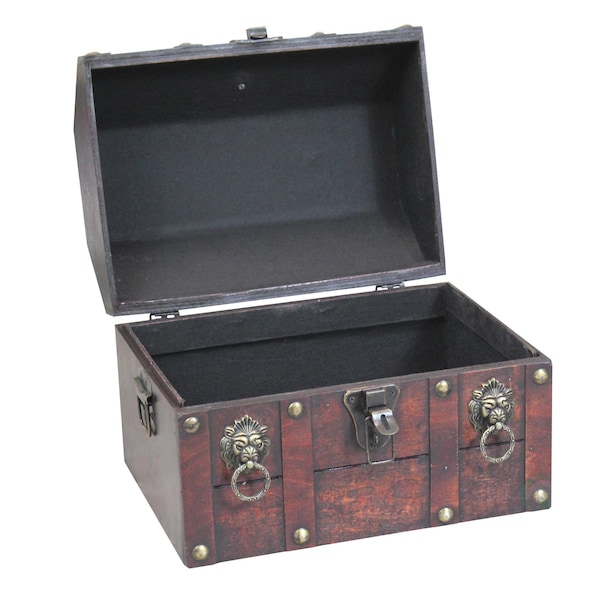 Vintiquewise Handmade Pirate Treasure Chest with Lockable Latch - Storage Trunk and Treasure Box with Hinged Lid - QI003316