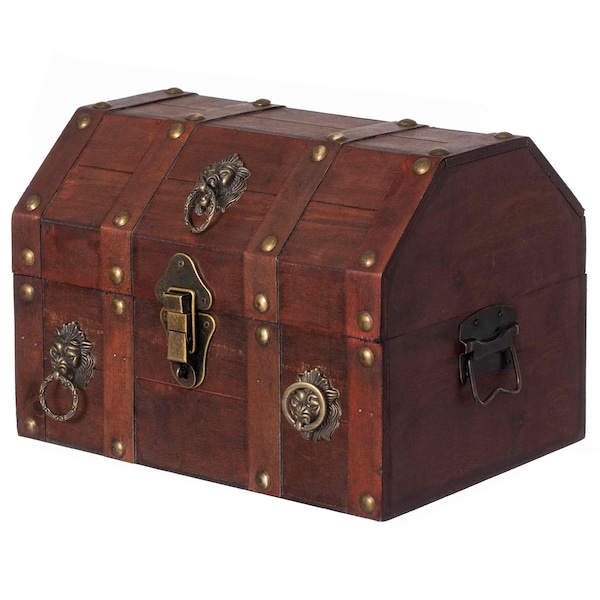 Vintiquewise Handmade Pirate Treasure Chest with Lockable Latch - Storage Trunk and Treasure Box with Hinged Lid - QI003316