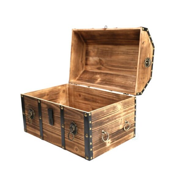 Vintiquewise Large Wooden Pirate Lockable Trunk with Lion Rings - QI003038L