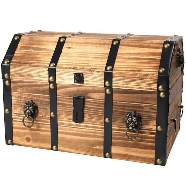 Vintiquewise Large Wooden Pirate Lockable Trunk with Lion Rings - QI003038L