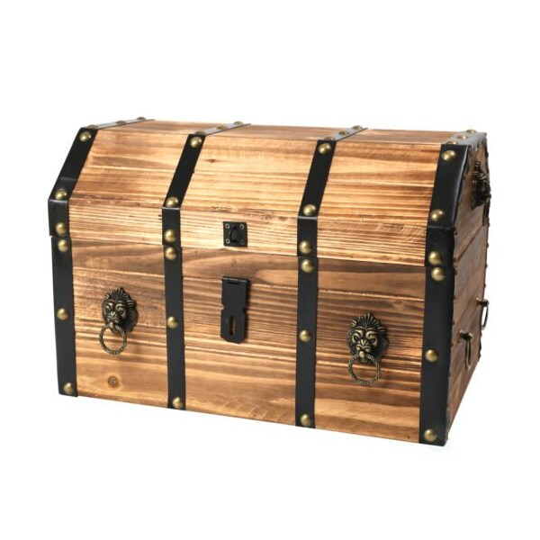 Vintiquewise Large Wooden Pirate Lockable Trunk with Lion Rings - QI003038L
